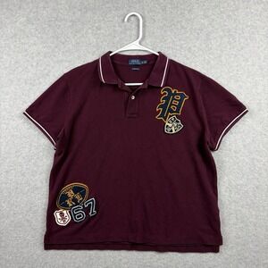 Polo Ralph Lauren Shirt Women's XL Burgundy Embroidered Varsity Patches Classic
